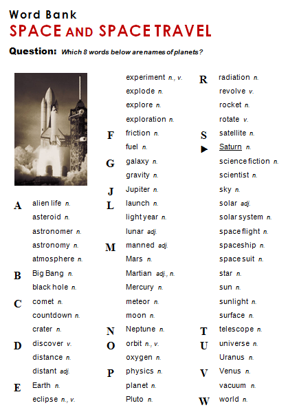 words relating to space travel