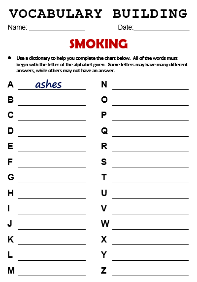 Printable Smoking Cessation Worksheets