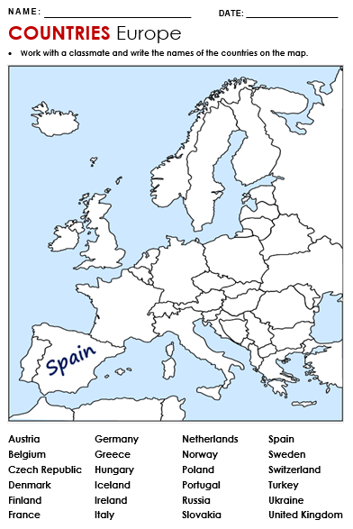Europe Countries Map Quiz Printable